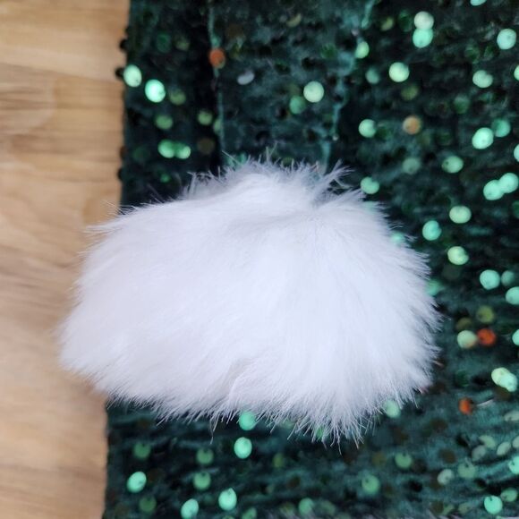 🩵NWOT Dark Green Sequin Long Unisex Santa Hat - Picture 5 of 8